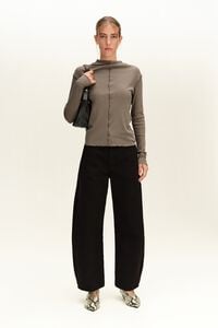 Taupe fitted ribbed T-shirt