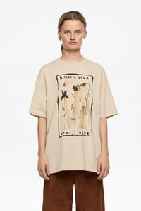 Бежева футболка максі з логотипом