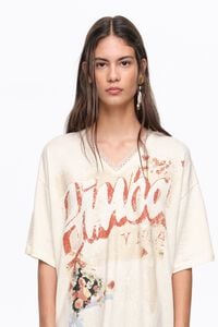 Camiseta oversize lino lavado marfil
