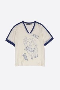 Faded ivory linen fruit logo T-shirt