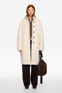 Off-white bouclé wool midi coat
