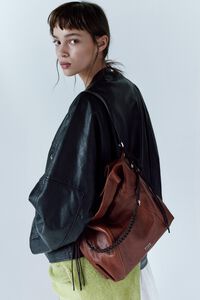 Medium dark tan leather Paper bag