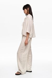 Wide white linen lace trousers