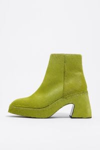 Botki na obcasie sztuczne futerko zielone