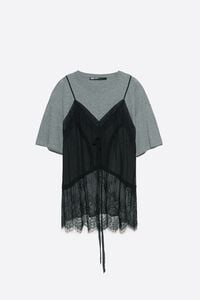 Camiseta top superpuesto fluido gris melange