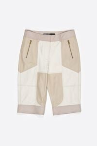 Ivory three-tone leather cropped trousers