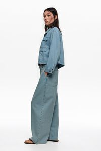 WIDE LEG - Broek denim lichtblauw verwassen