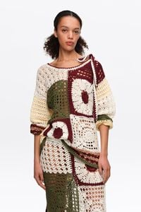 Pullover H&auml;keloptik gerade mehrfarbig