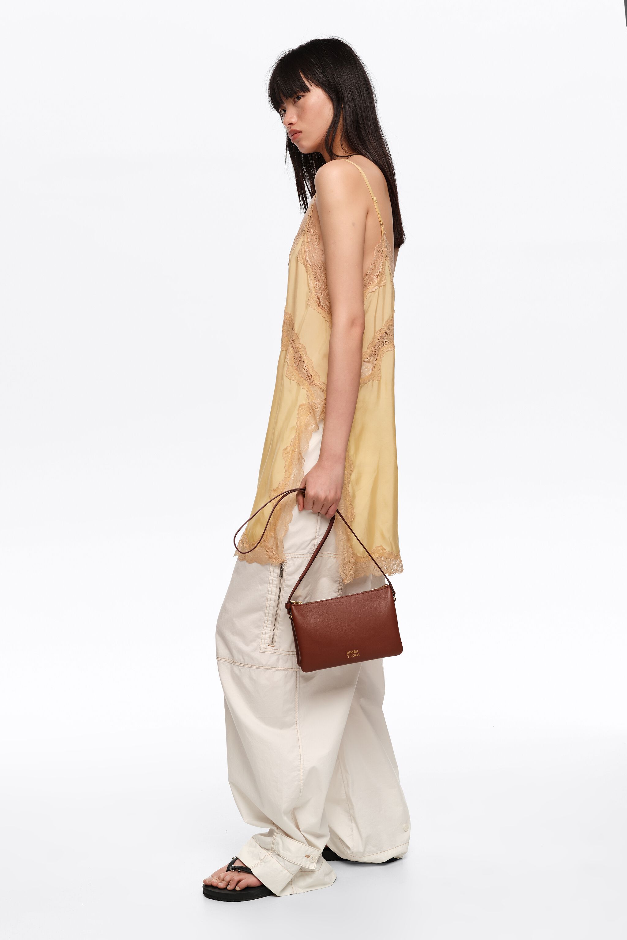 Dark cuoio mini leather triple clutch bag
