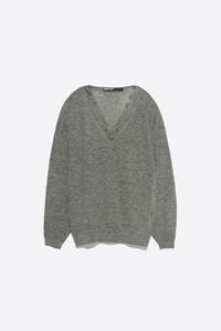 Sweter długi koronka wełna ciemnoszary melanż