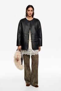 Reversible camel fur coat with crew neckline