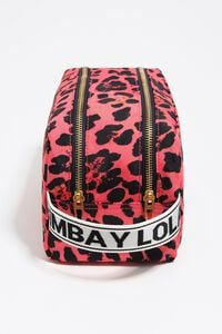 Large electric pink Leopard print nylon double make-up case