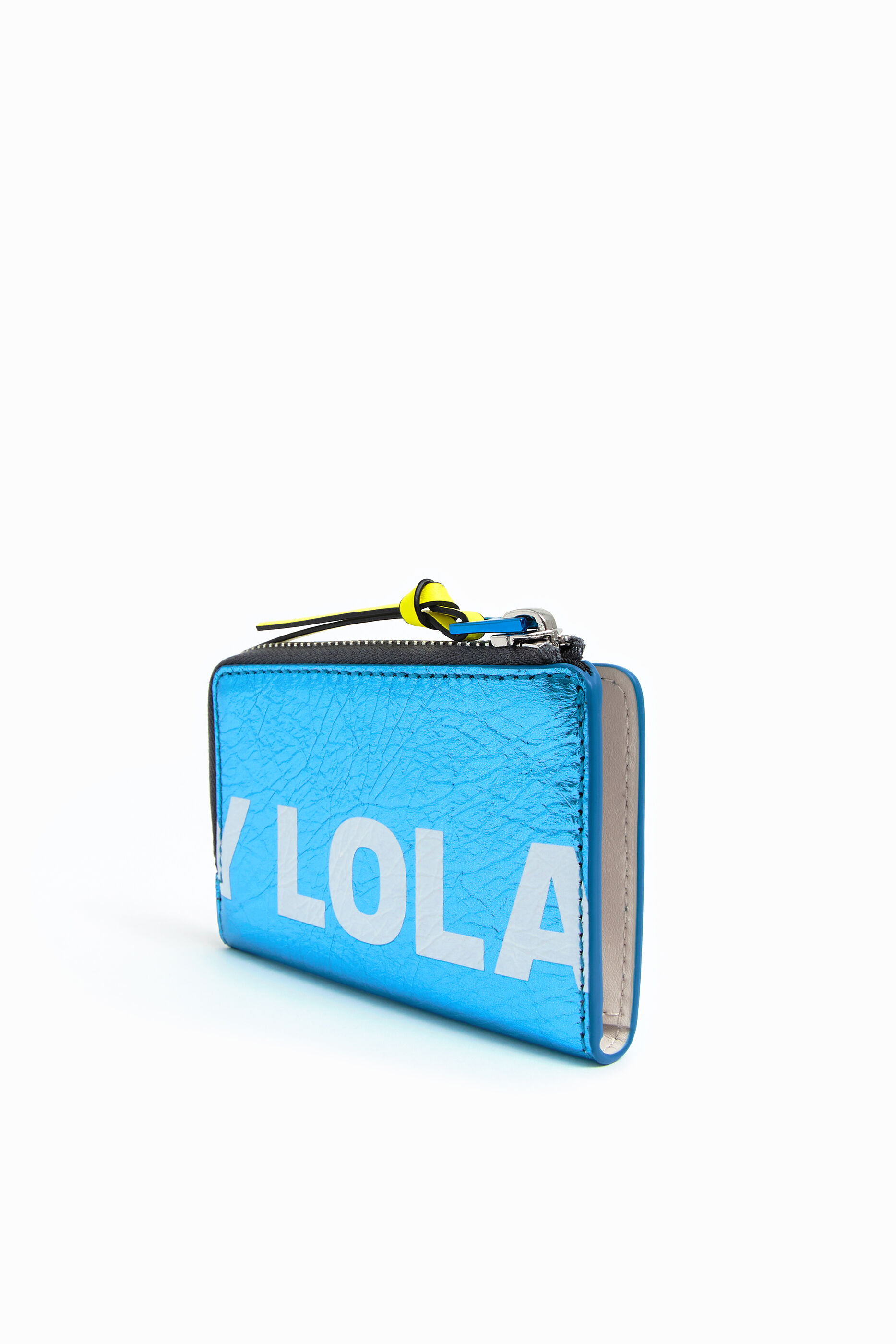 Monedero rectangular logo multicolor piel azul
