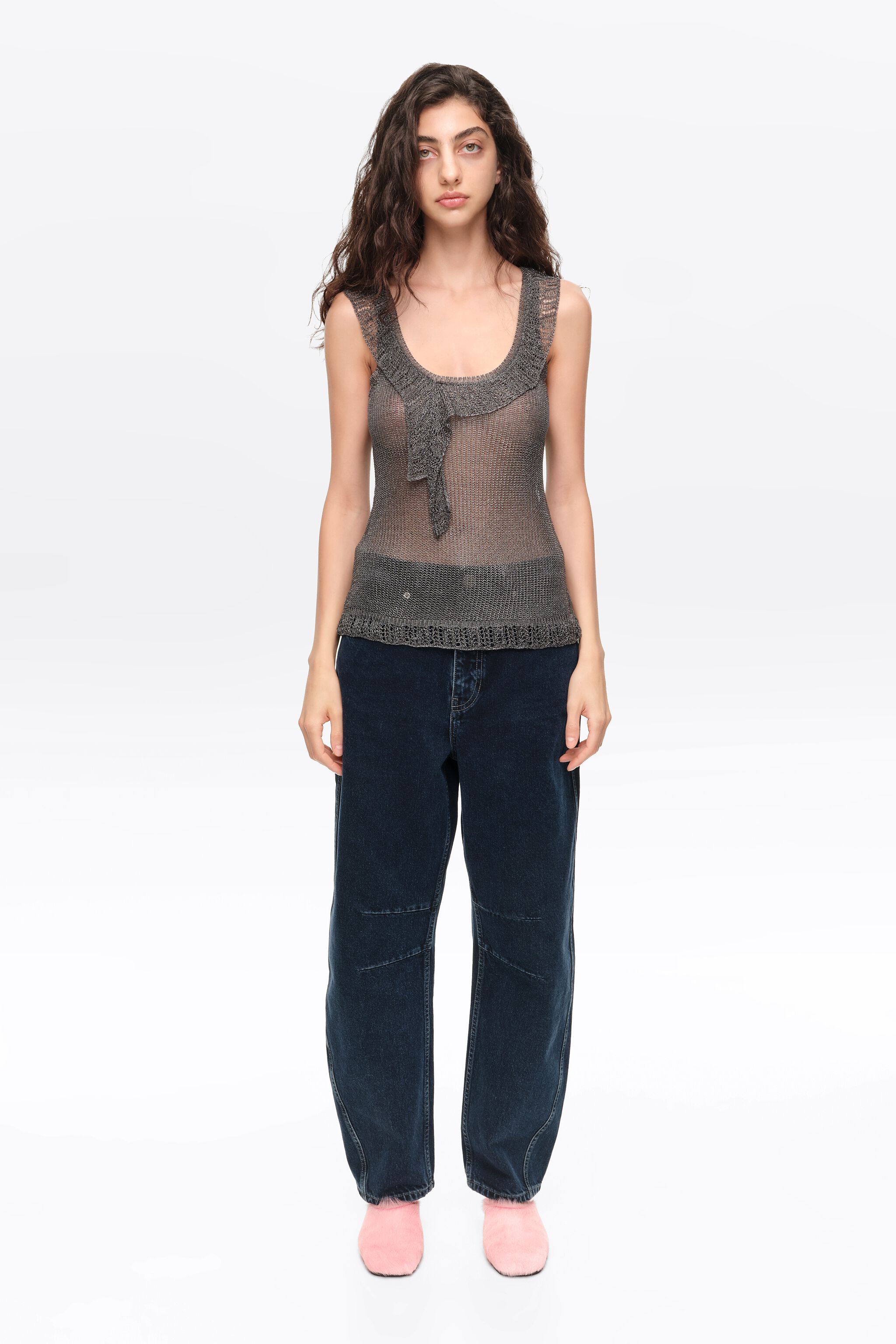 BARREL- Dark blue denim barrel leg 5-pocket trousers
