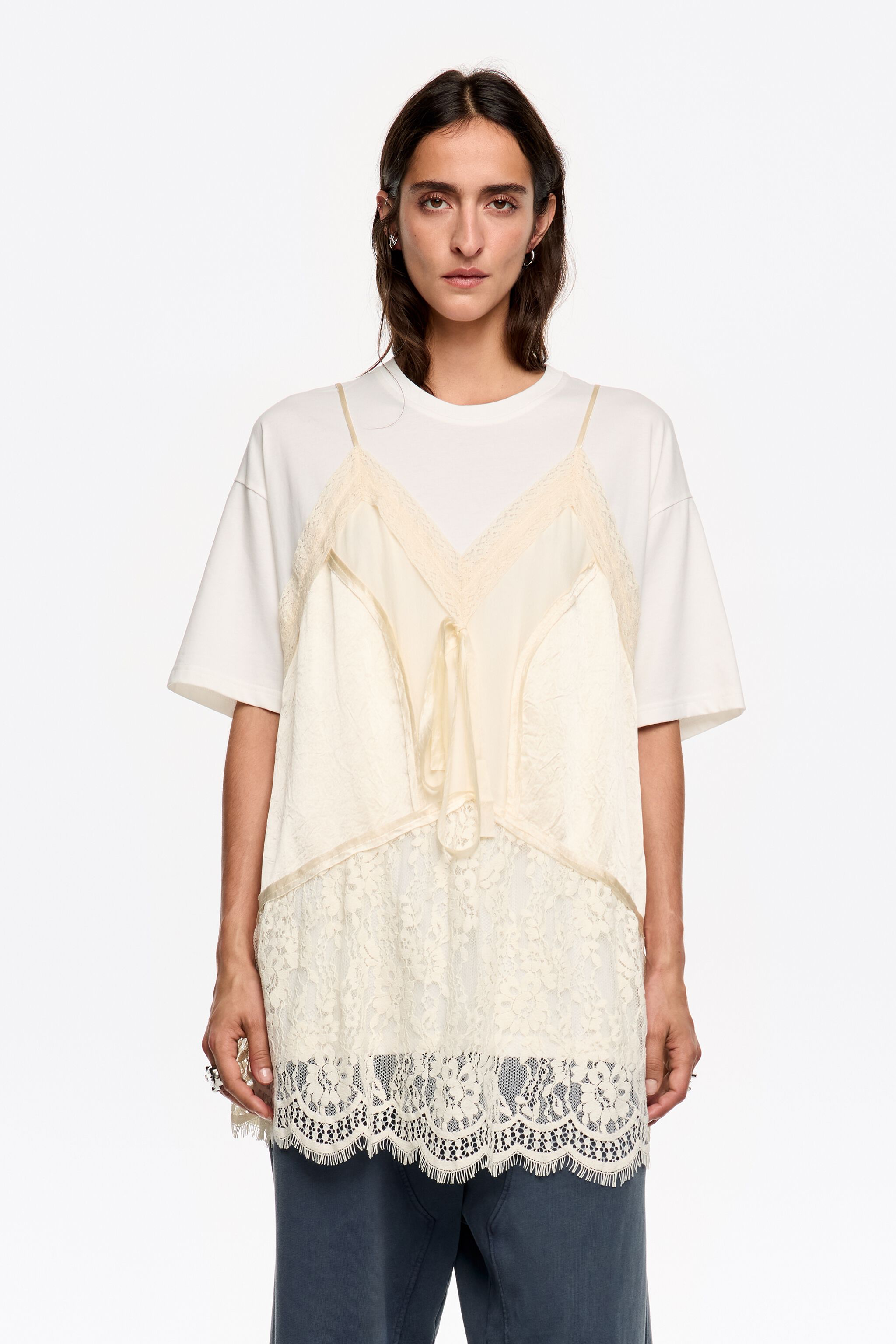 Ivory lace layer T-shirt top