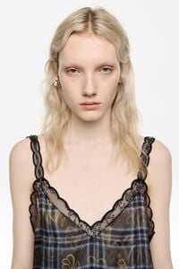 Blue Ikatmix lace double-layer vest top