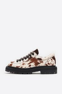 Fur leather lace-up shoe