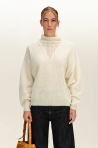 Ivory wool openwork high neck sweater