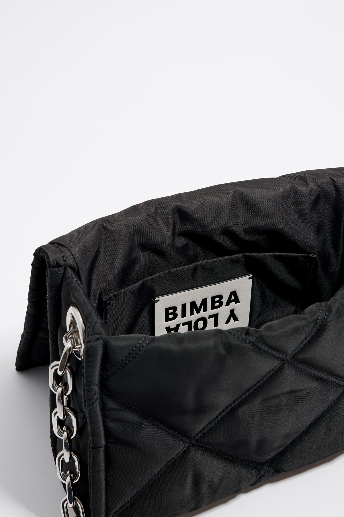 Bimba Y Lola Small Black Padded Nylon Crossbody Bag With Flap