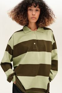 Khaki striped oversize polo T-shirt