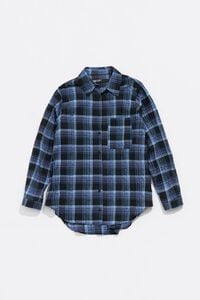 Blue checked straight cut shirt
