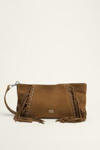 Bolso sobre grande serraje flecos oliva