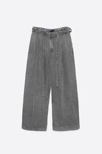 Washed gray fluid denim trousers with belt