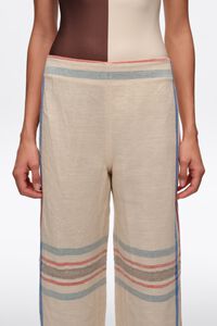 Pantal&oacute;n recto tobillero lino rayas crudo