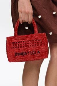 Red raffia plaited mini bag