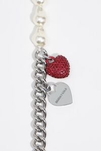 Chain necklace with pearls and red crystals heart