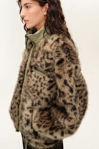 Dark olive reversible Leopard-print faux fur jacket