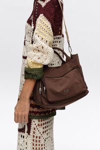 Bolso bandolera Pocket grande nylon marr&oacute;n oscuro