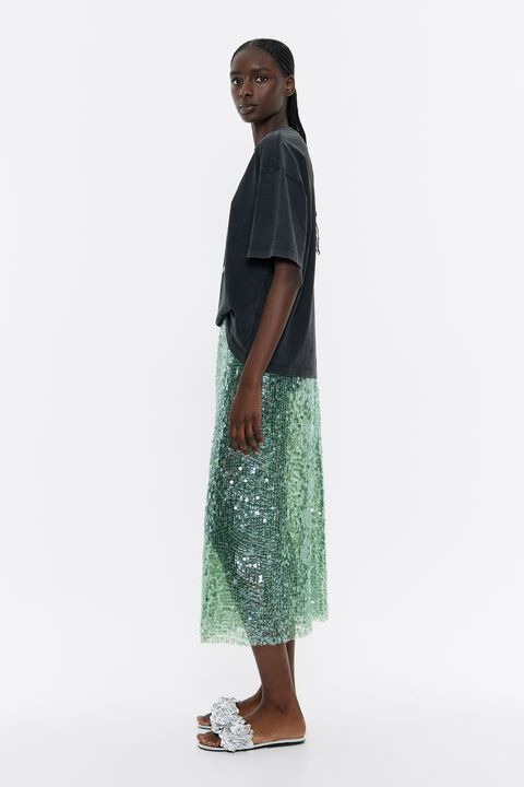 Falda lentejuelas midi verde Falda lentejuelas midi verde