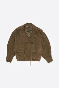 Dark olive suede double-breasted jacket