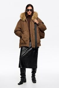 Olive hooded down bomber jacket