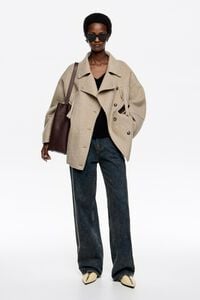 Taupe fringed double-face double-breasted jacket