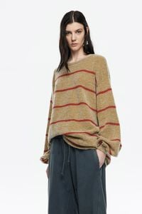 Jersey mohair caqui claro rayas