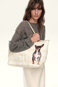 Large ivory Tartan shopper bag