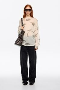 Koszulka marszczona dopasowana Ribbon Roses kość słoniowa