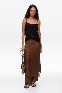 Falda pantal&oacute;n encajes viscosa oliva oscuro