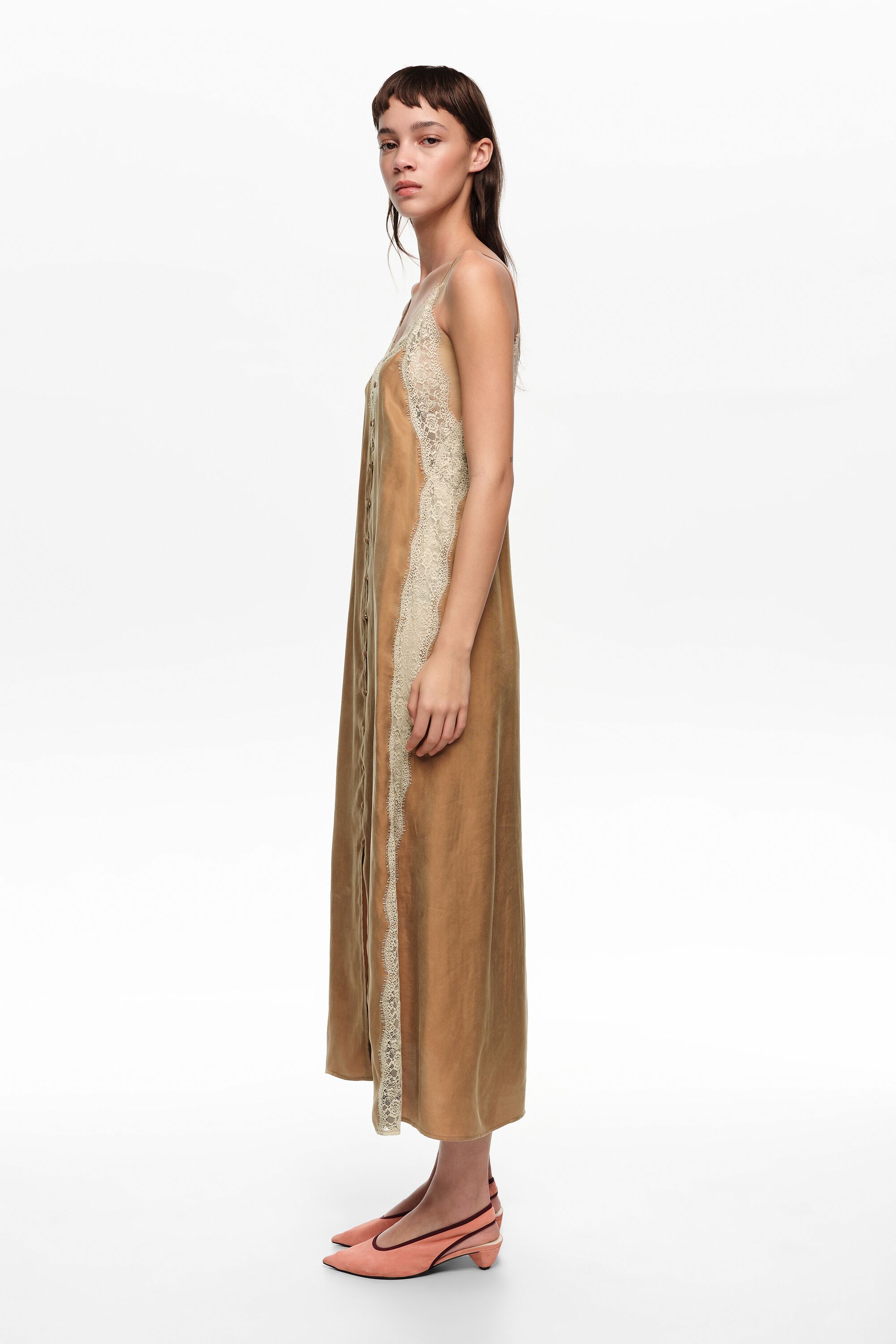 BIMBA Y LOLA Toffee slip dress with contrast lace BIMBA Y LOLA Toffee slip dress with contrast lace