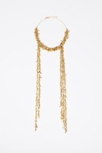 Aged gold metal chain necklace with fringe