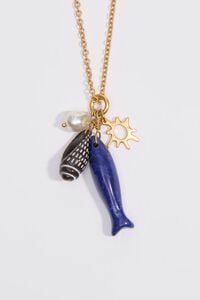 Aged gold necklace with fish and seashells