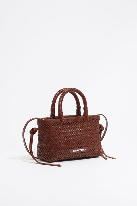 Mini sac tressé cuir noix