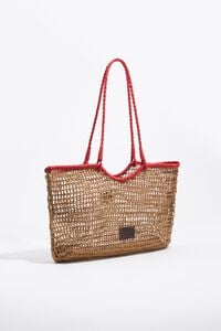 Large dark natural raffia-effect shopper bag