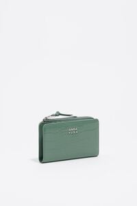 Pastel green mock croc leather compact purse