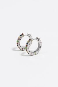 Multicolored crystals and logo hoop earrings