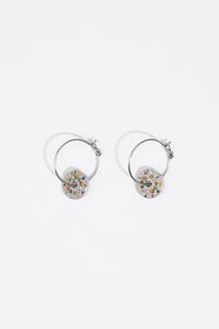 Medium silver logo and crystals hoop earrings