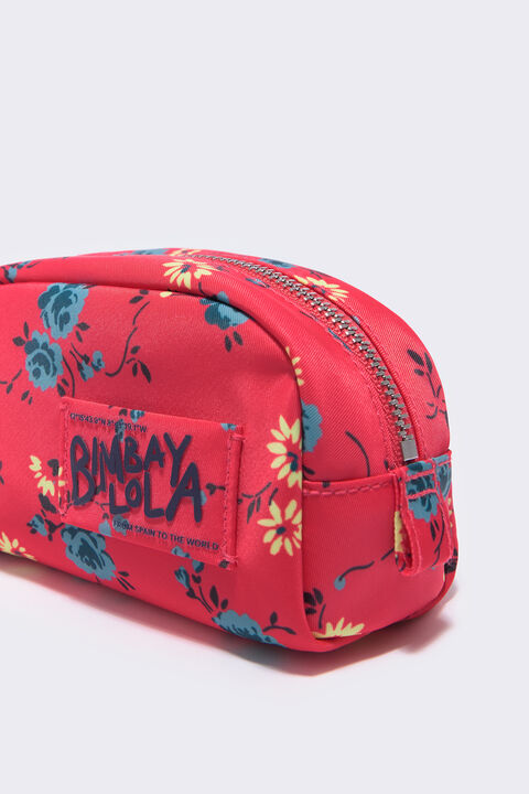 Neceser media nylon Flowers rojo