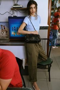 Khaki jogger trousers with decorative stitching